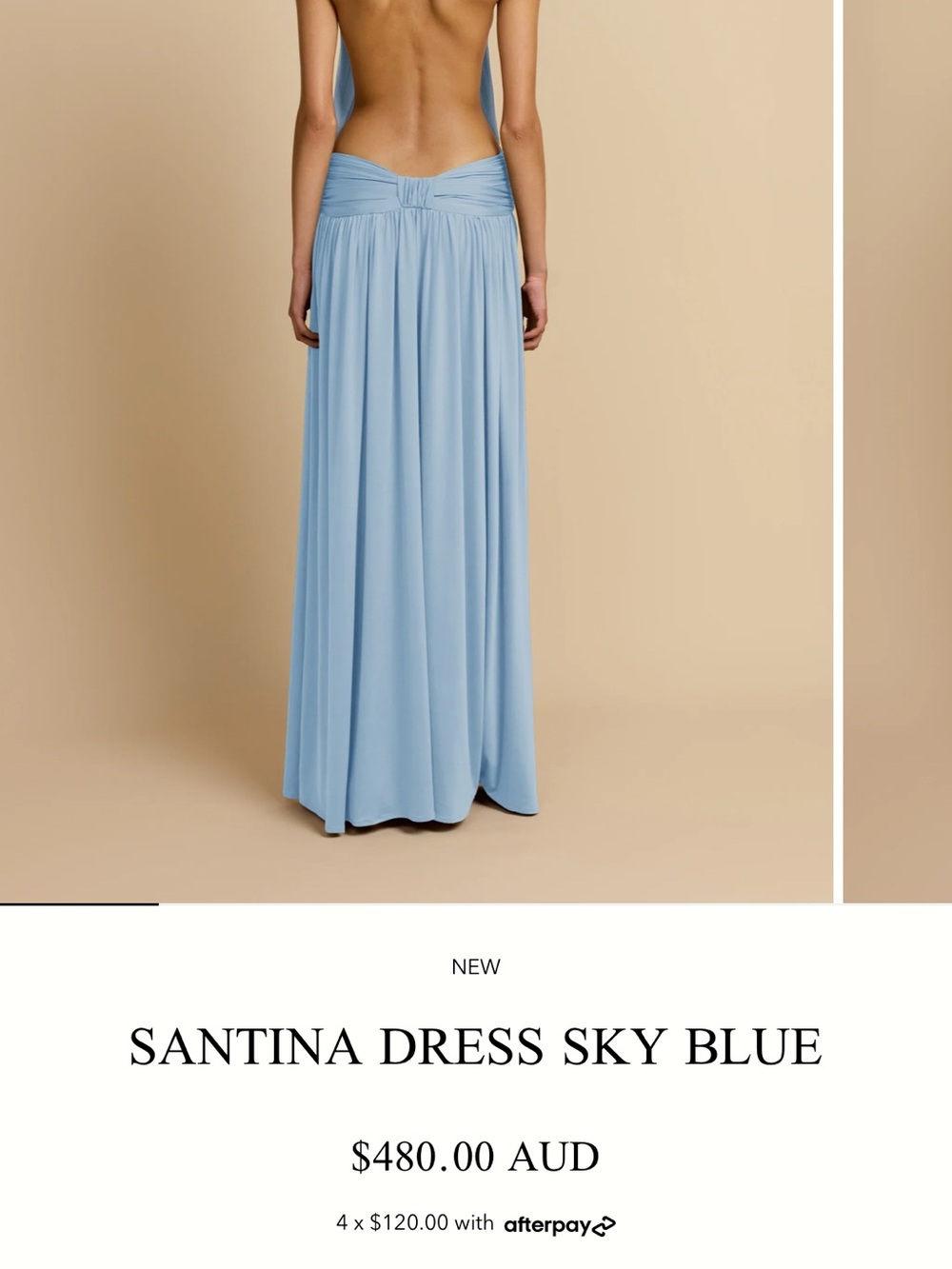 Santina Sky Blue Maxi Dress with Ruched Waist - Picture 2 of 5